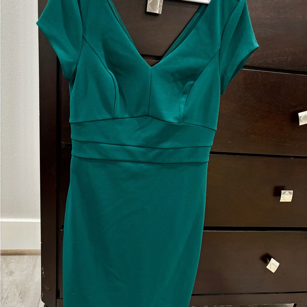 Express Green Sheath Midi Dress V-Neck Cap Sleeve